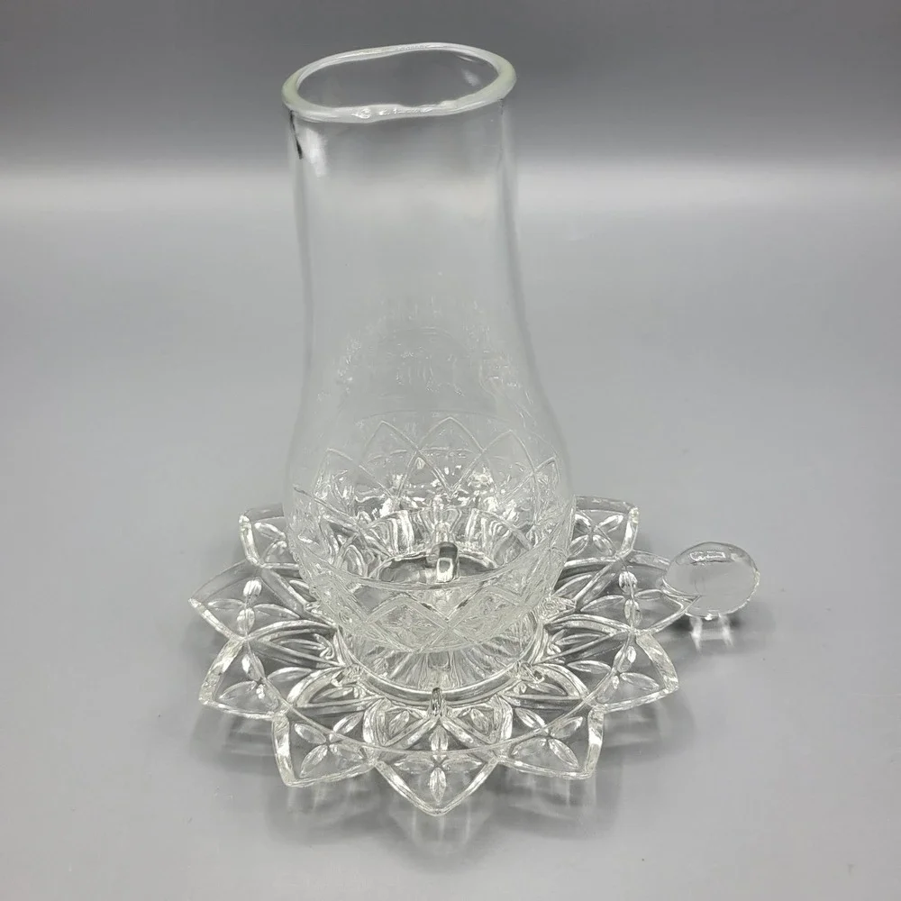 Federal Glass Hurricane Lamp Candle Holder Two Piece Pressed Clear Chimney Base
